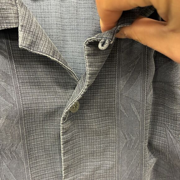 Tommy Bahama Mens XL Loop Collar Hawaiian Blue Embroidered Shirt Camp Silk - Picture 3 of 7